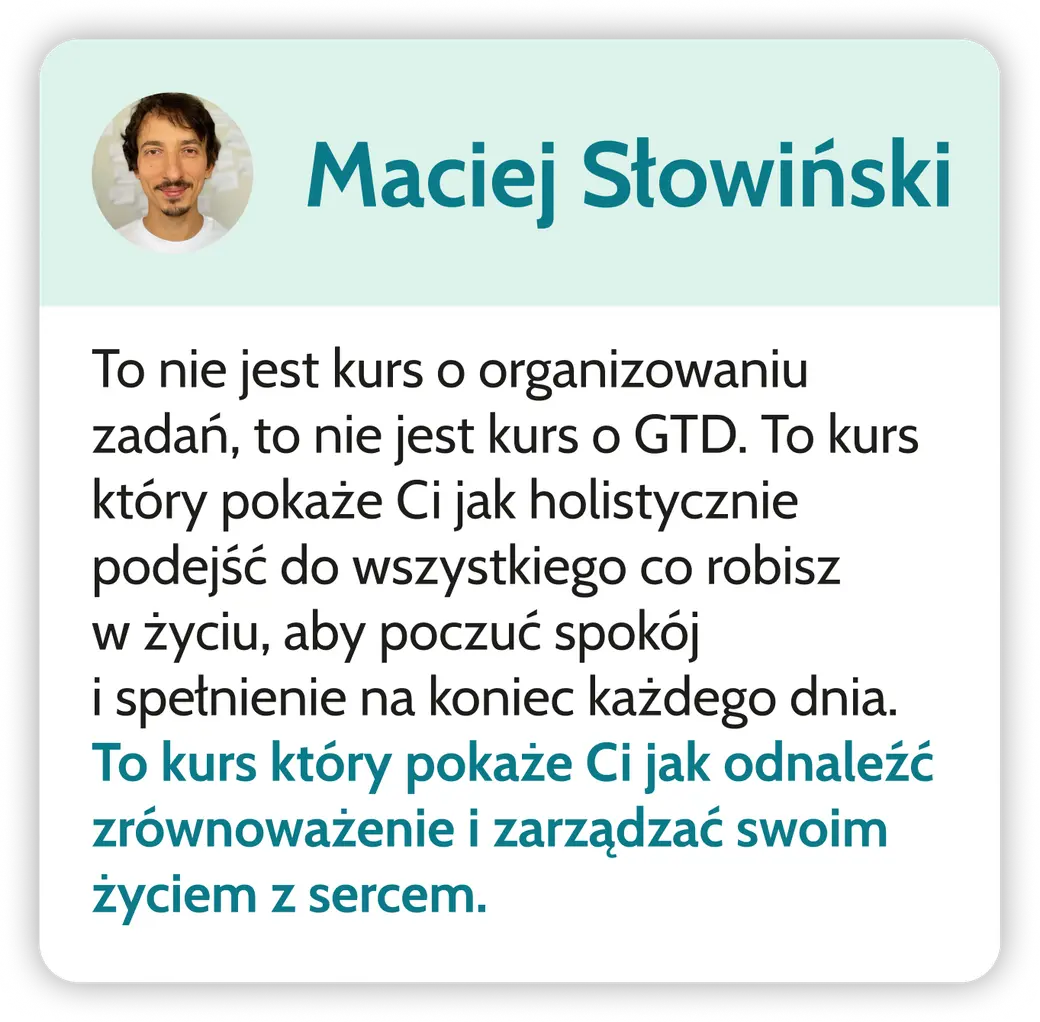 Opinia Macieja Słowińskiego o kursie Productivity by Heart